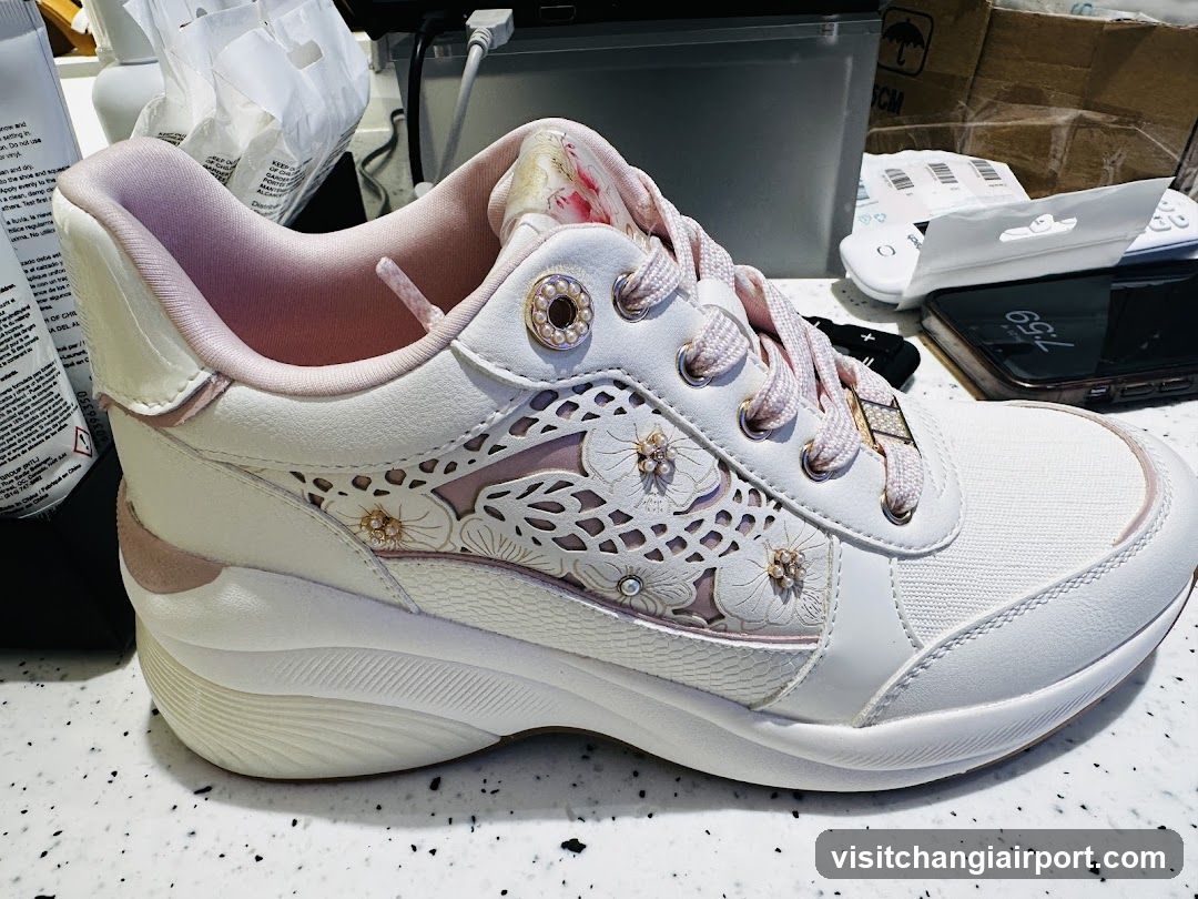 White Floral Sneaker on Counter