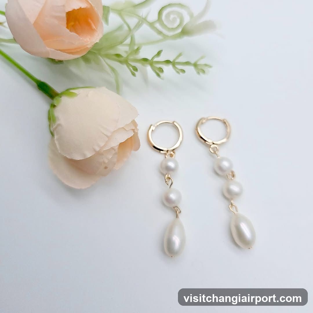 Pearl Drop Earrings with Gold Hoop