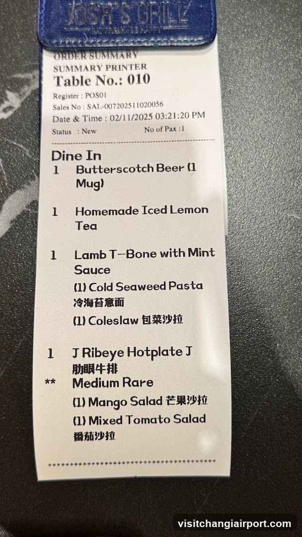 Receipt from Josh's Grill