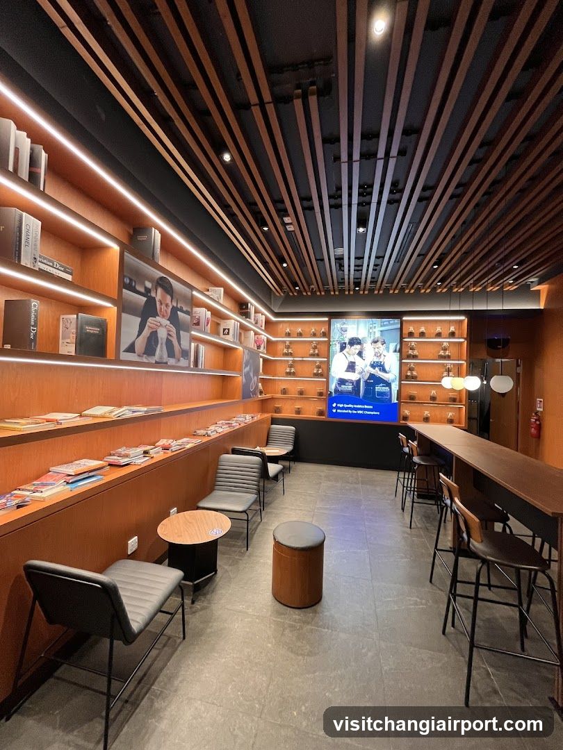 Interior of a modern bookstore or café