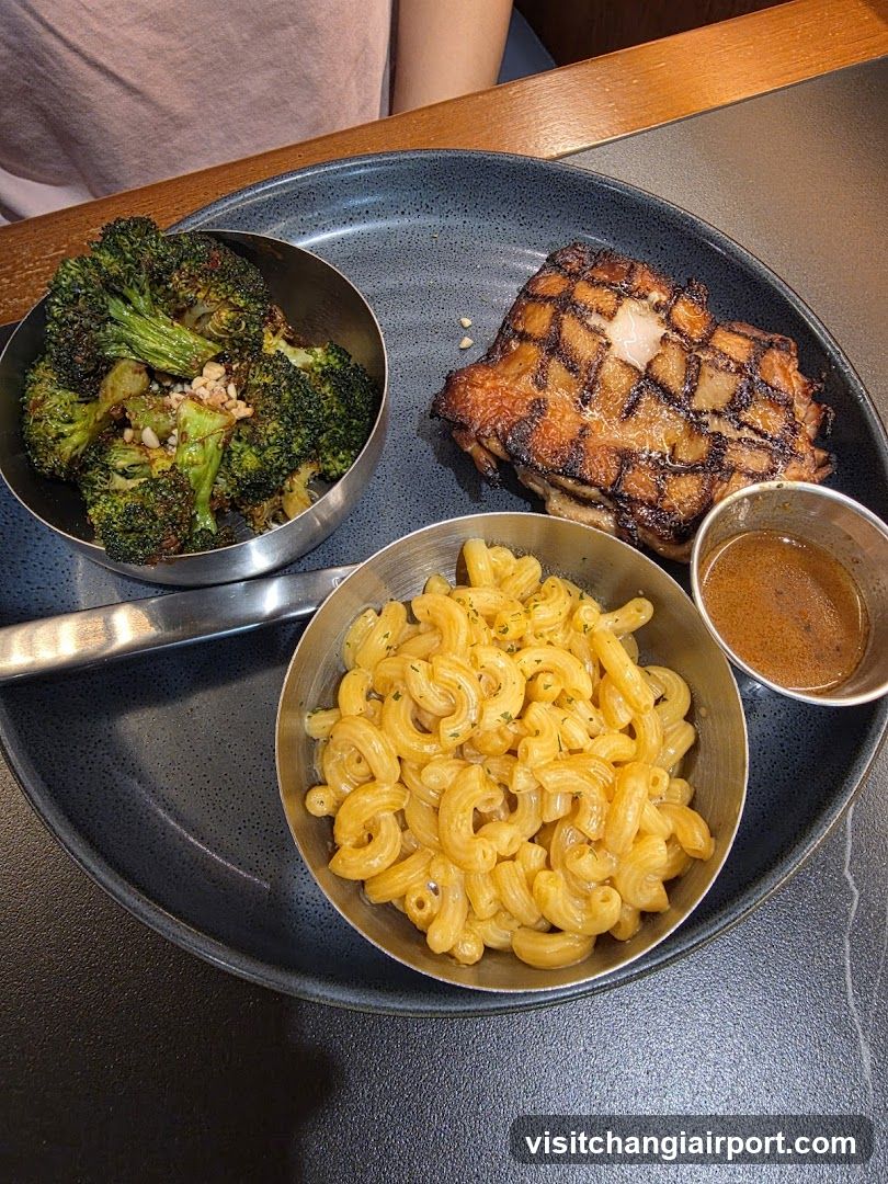 Grilled Pork Chop Meal with Macaroni and Broccoli