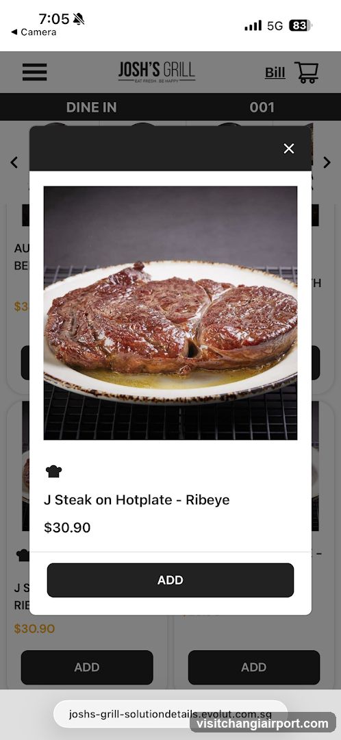 JOSH'S GRILL Mobile App Interface