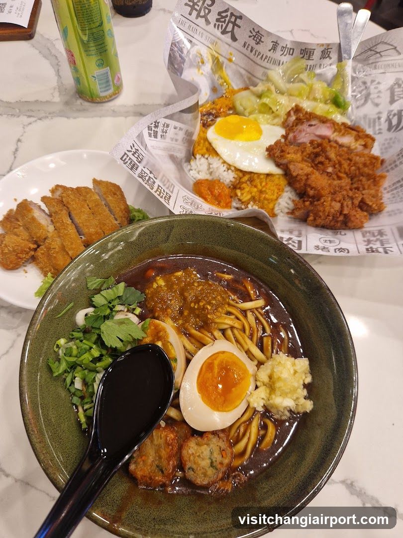 Food Spread with Curry Rice and Ramen
