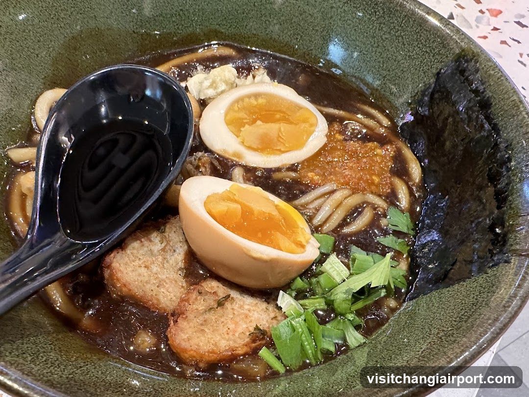 Ramen Bowl with Halved Egg and Toppings