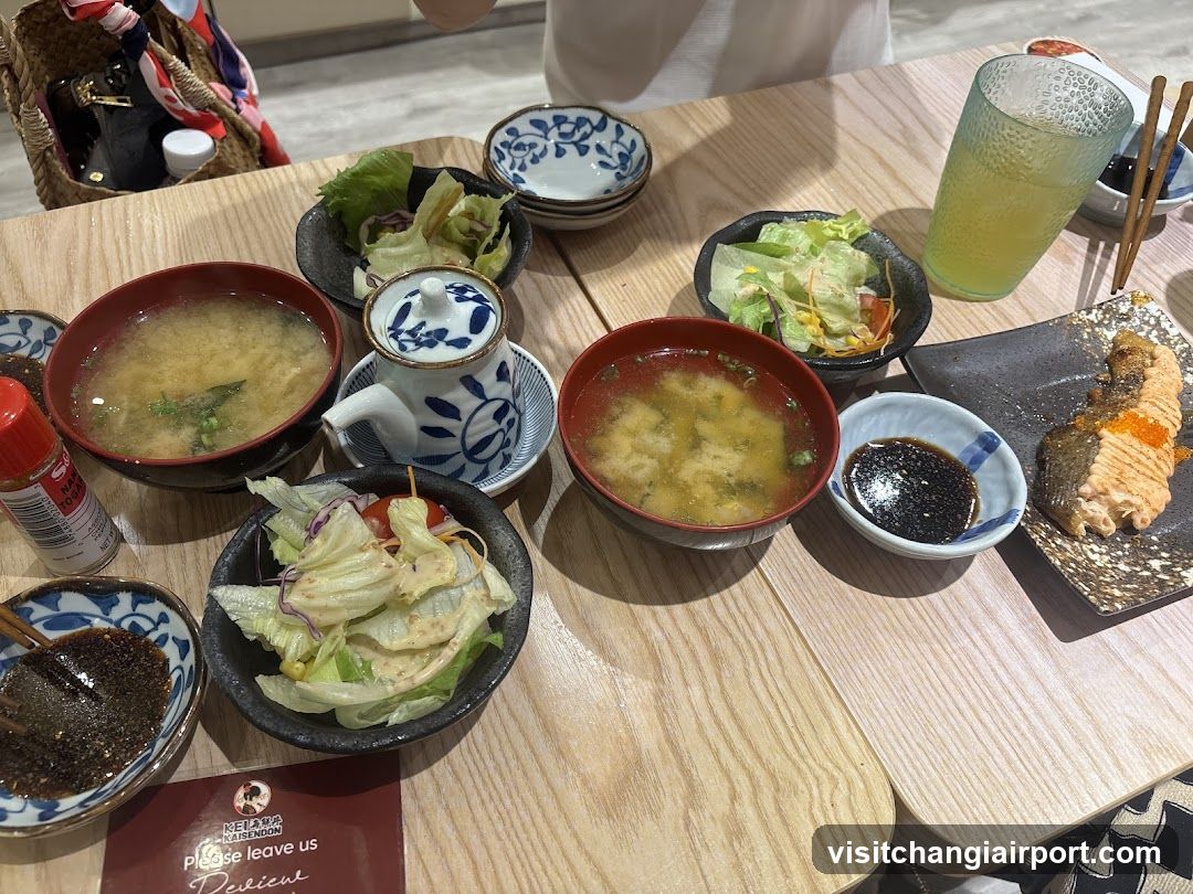 Japanese Meal Spread on Wooden Table