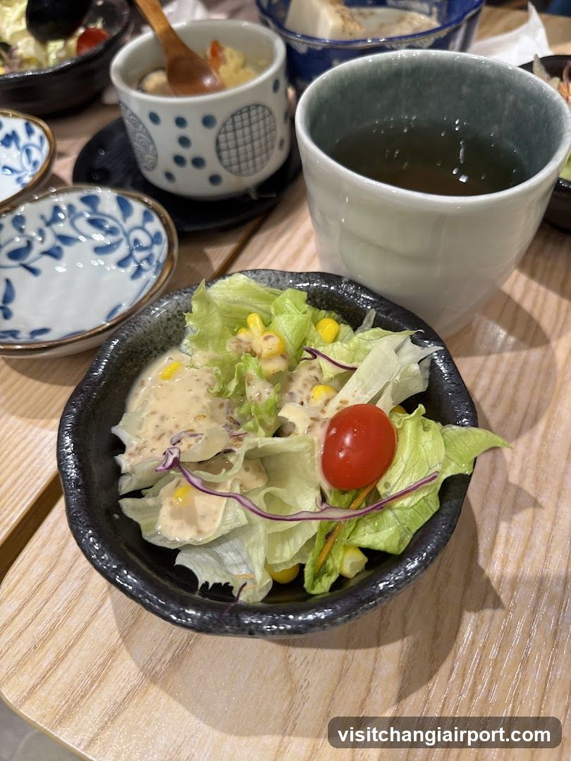 Salad with Dressing and Side Dishes
