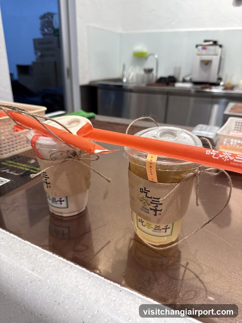 Beverage cups on counter