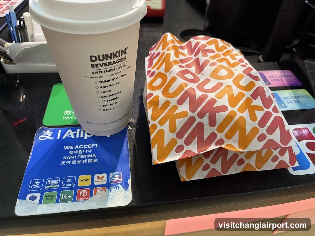 Dunkin' Beverages and Food Items on Counter