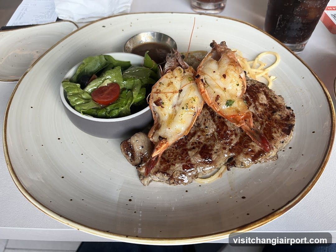 Steak with Shrimp and Salad