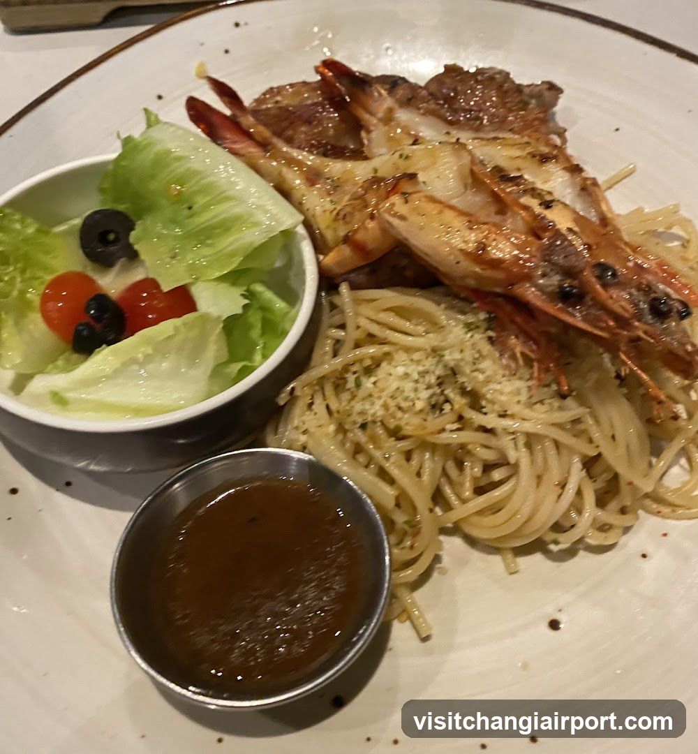 Shrimp and Pasta Dish with Salad
