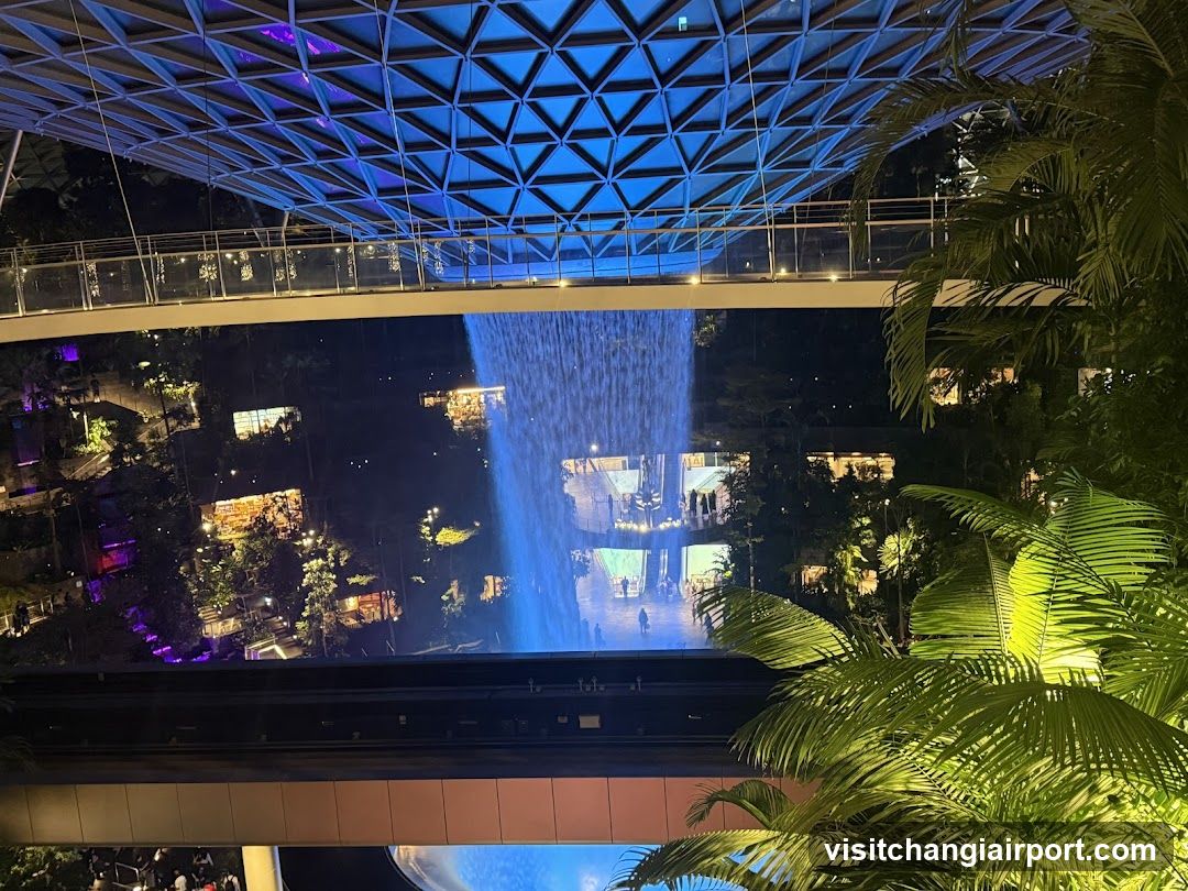 Indoor Waterfall View at Night