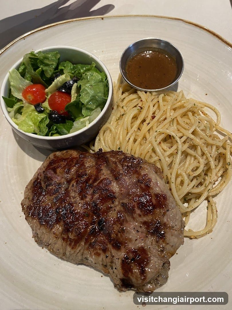 Grilled Steak with Pasta and Salad