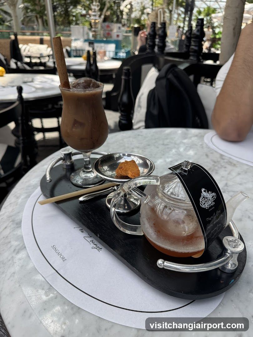 Tea and Coffee Set at an Outdoor Cafe