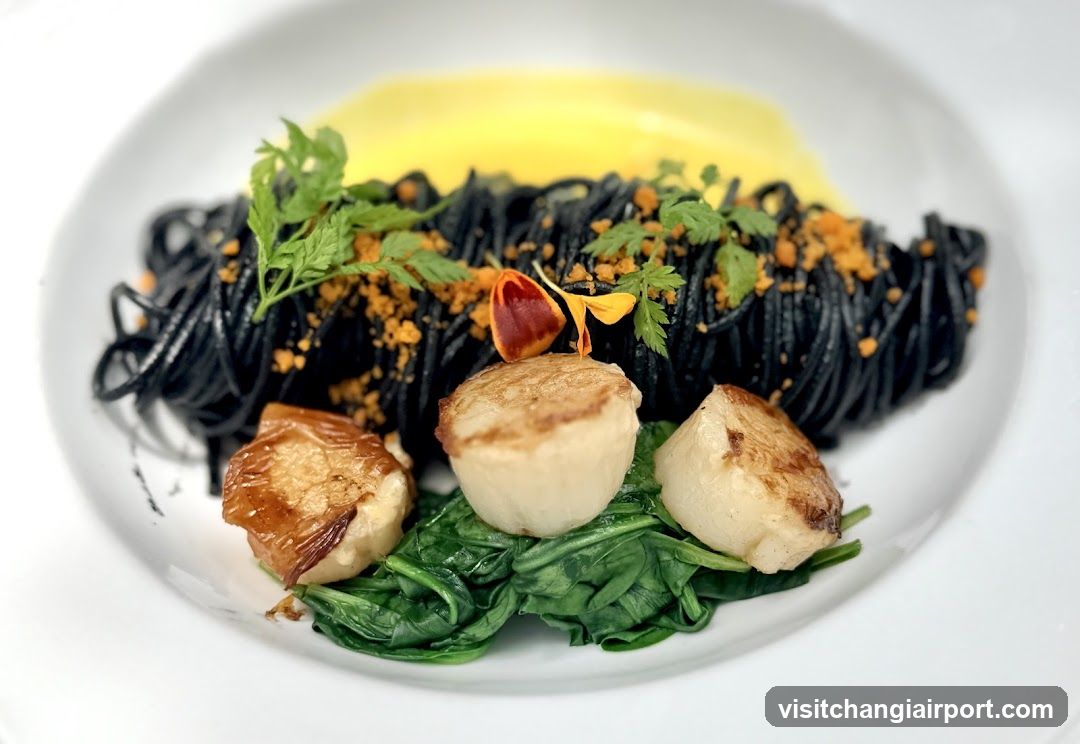 Black Pasta with Scallops and Greens