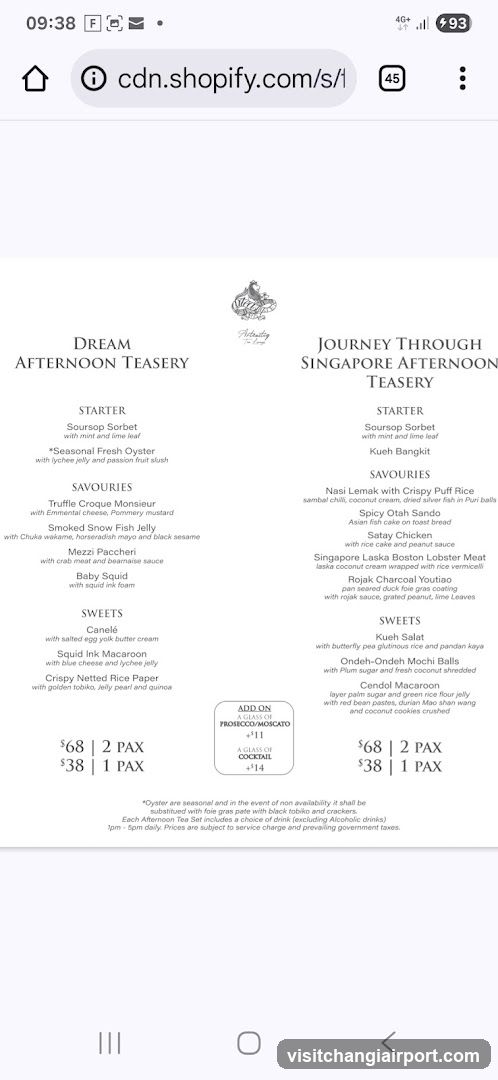 Dream Afternoon Teasery & Journey Through Singapore Afternoon Teasery Menu