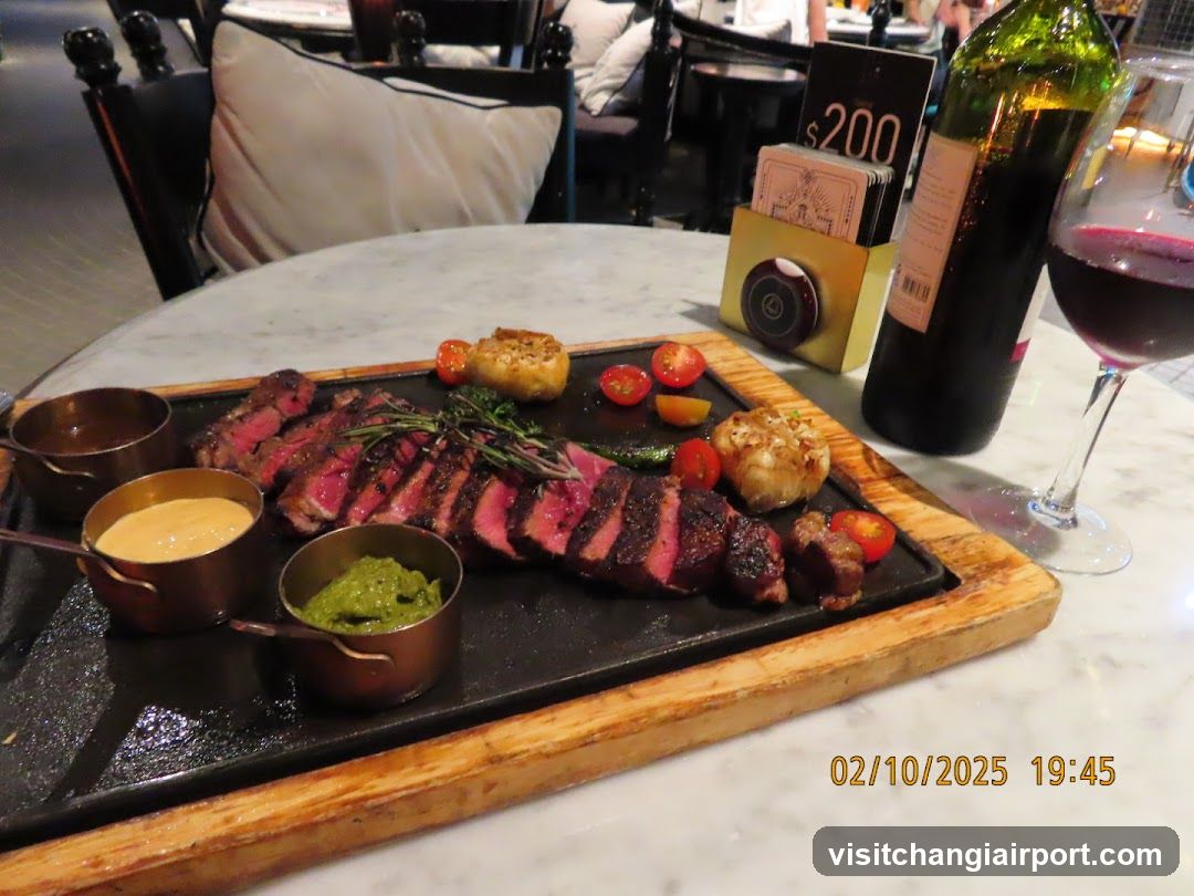 Steak Platter with Wine and Condiments