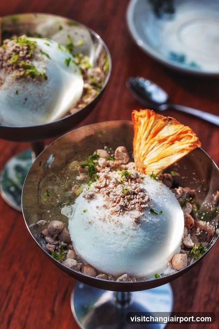 Dessert with Ice Cream and Crispy Garnish