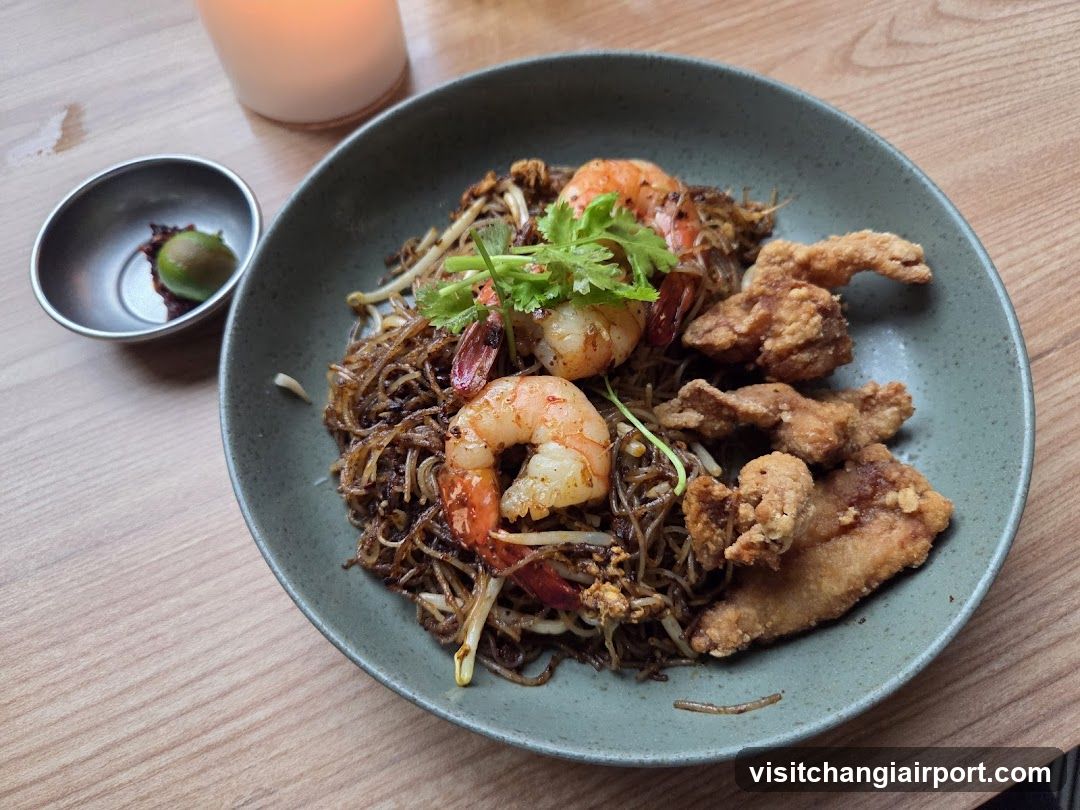 Shrimp Fried Noodles with Fried Chicken