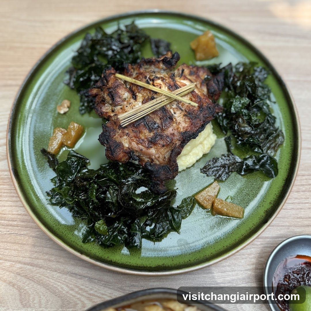 Grilled Pork Chop with Kale and Mashed Potatoes