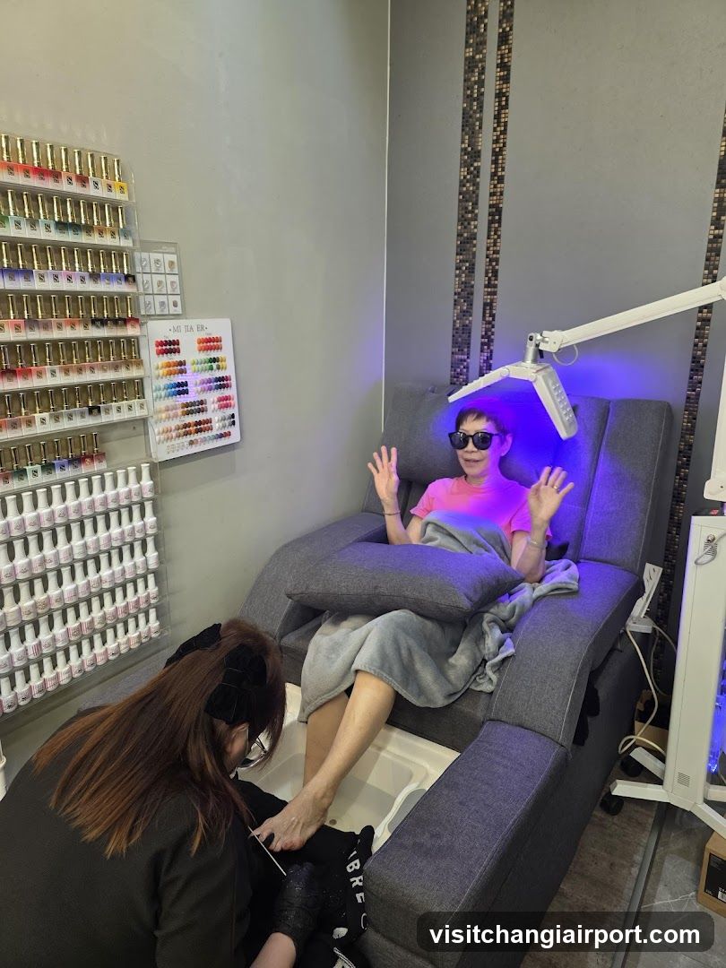 Nail Salon Interior with Customer Under UV Lamp
