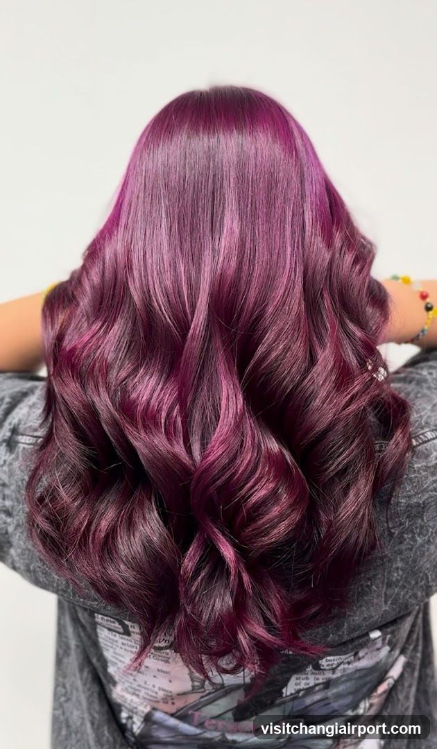 Purple Wavy Hair Back View