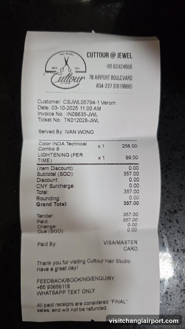 Receipt from Cuttour @ Jewel
