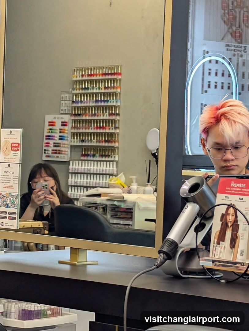Salon Interior with Hair Styling and Nail Polish Display