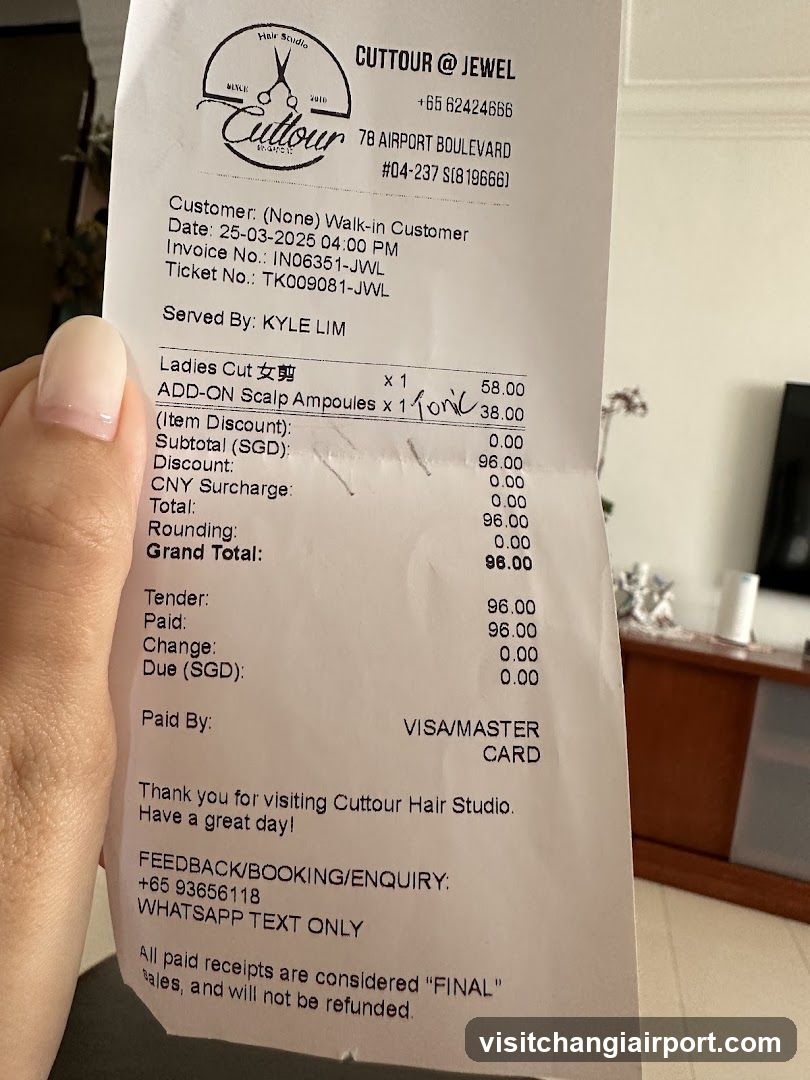 Receipt from Cuttour Hair Studio