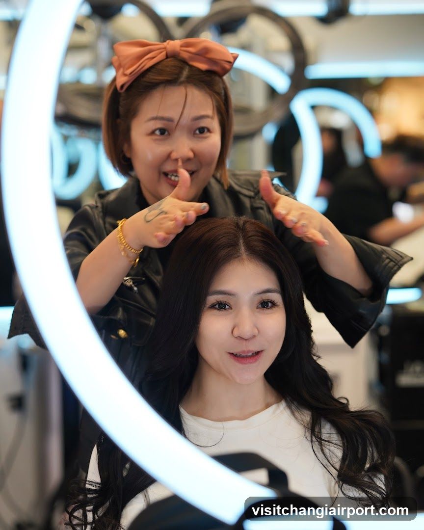 Hair Salon Interior with Staff and Client