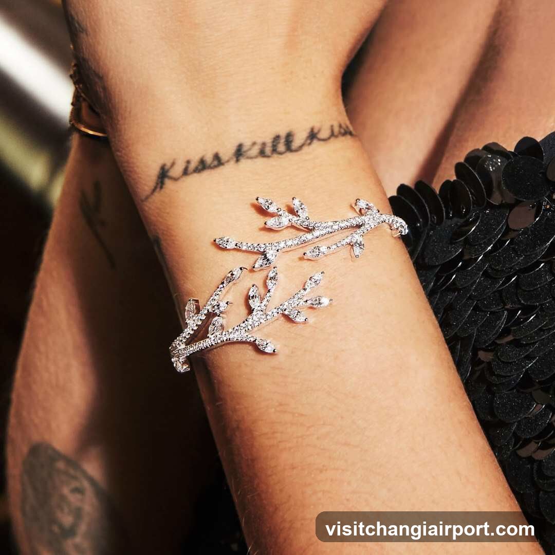 Diamond Branch Bracelet on Wrist with Tattoo