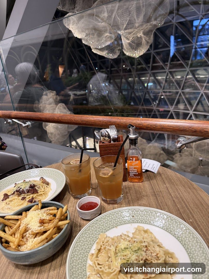 Dining Table with Pasta and Drinks