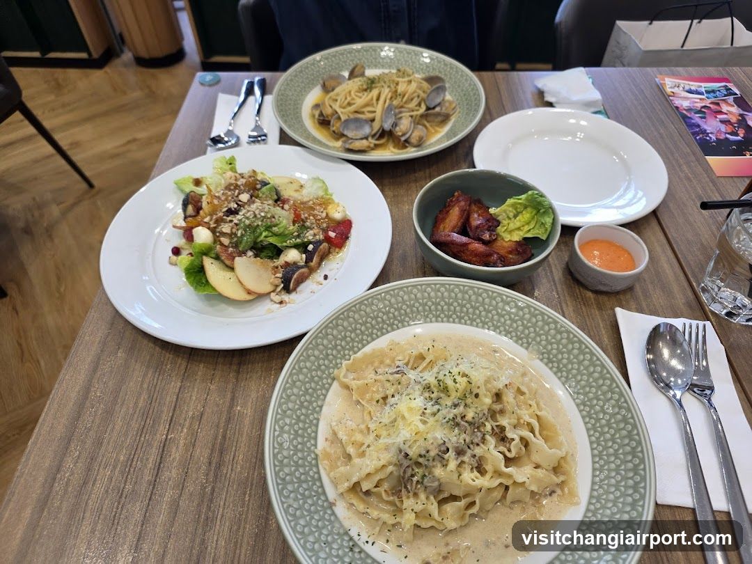 Dining Table with Pasta and Salad