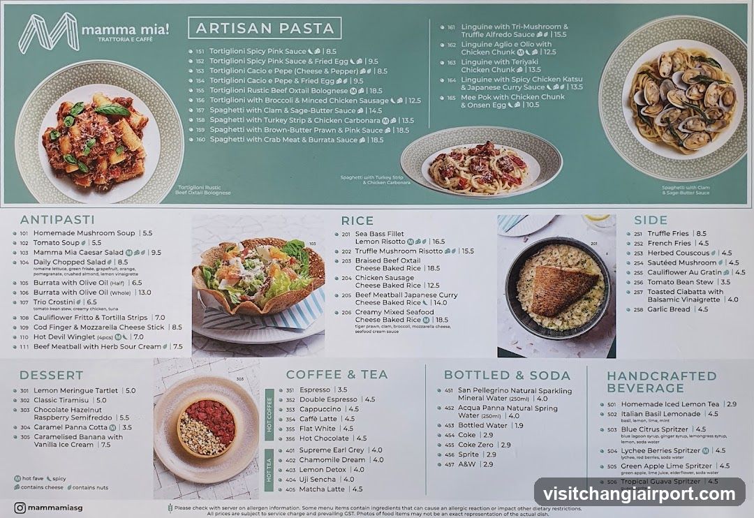 Mamma Mia! Trattoria Cafe Menu