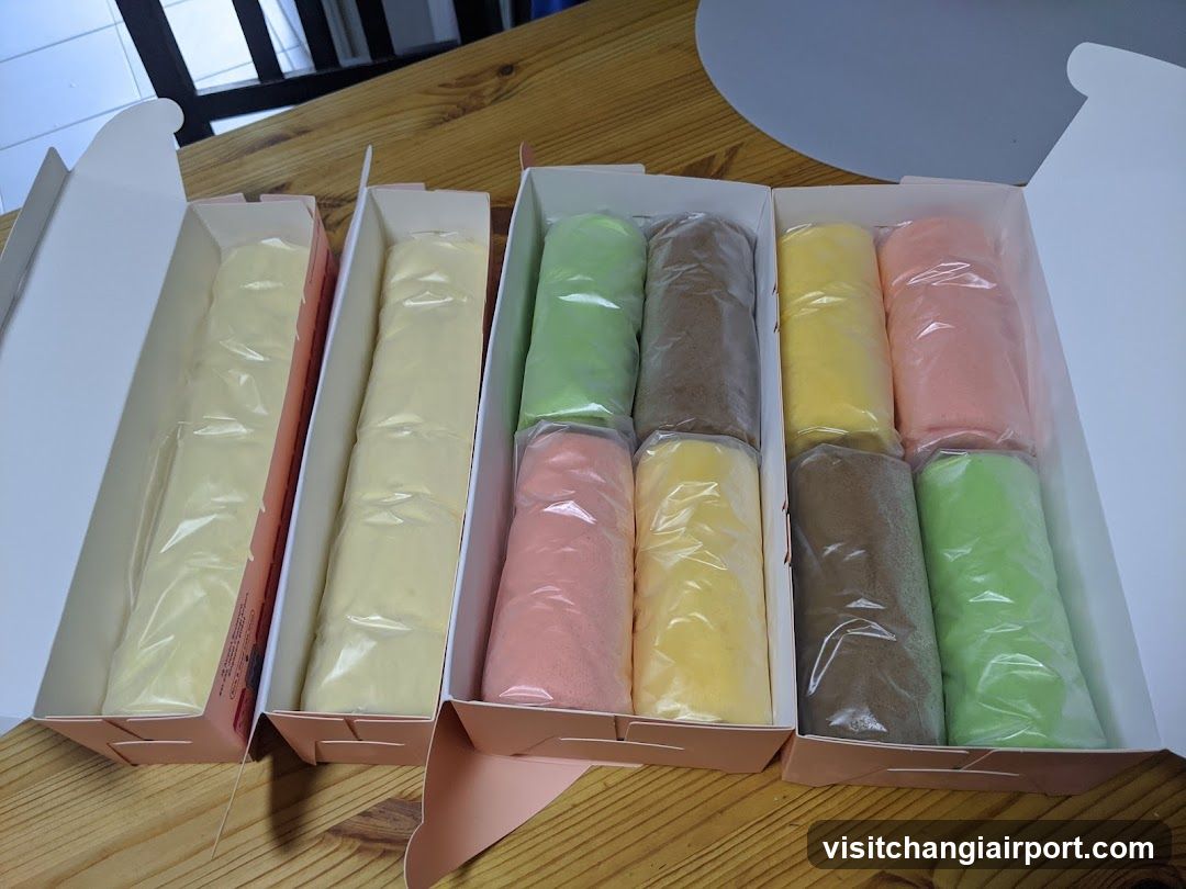 Colorful Rolled Desserts in Boxes