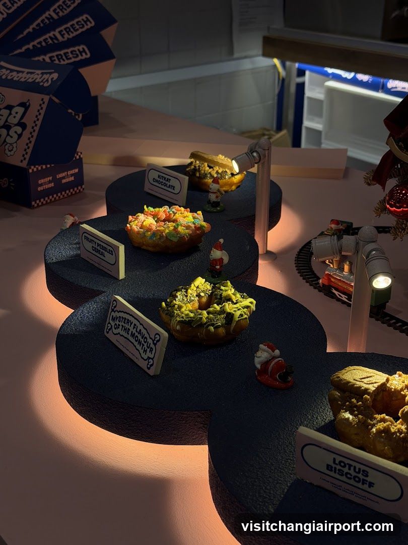 Donut Display with Labels and Miniature Train