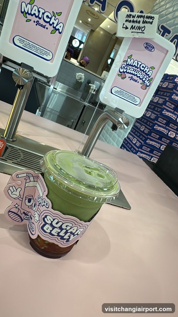 Matcha Strawberry Drink at a Cafe Counter