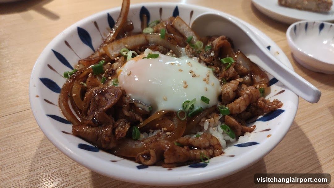 Bowl of Beef and Onion Rice with Soft-Boiled Egg