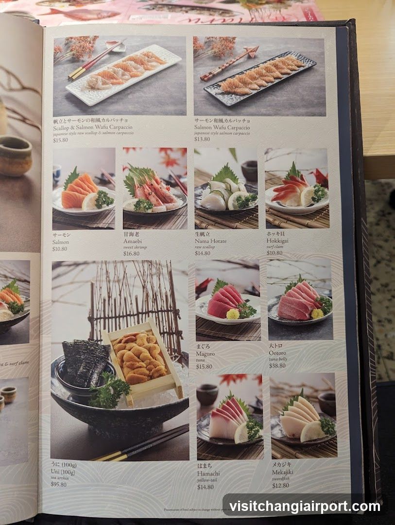 Sashimi and Seafood Menu Page
