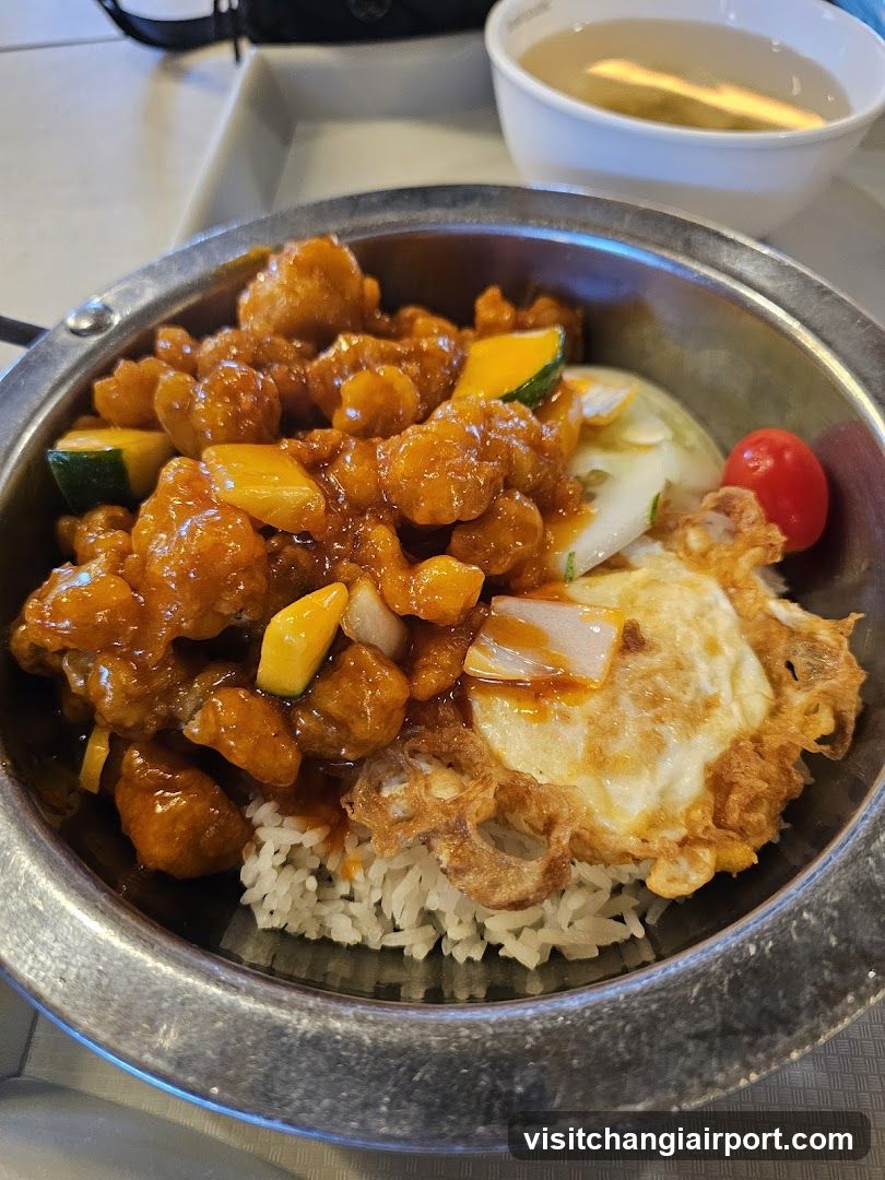 Crispy Chicken Rice Bowl with Fried Egg and Vegetables