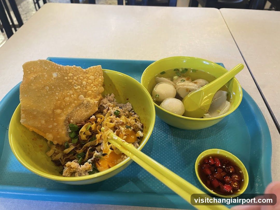 Noodle Meal with Fish Balls and Chili Sauce