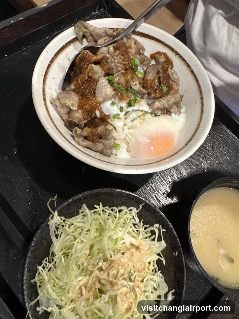 Bowl of Beef Rice with Egg and Side Dishes