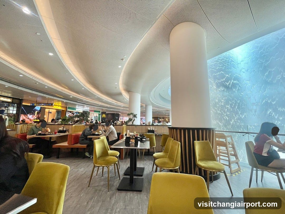 Modern Dining Area with Waterfall Feature