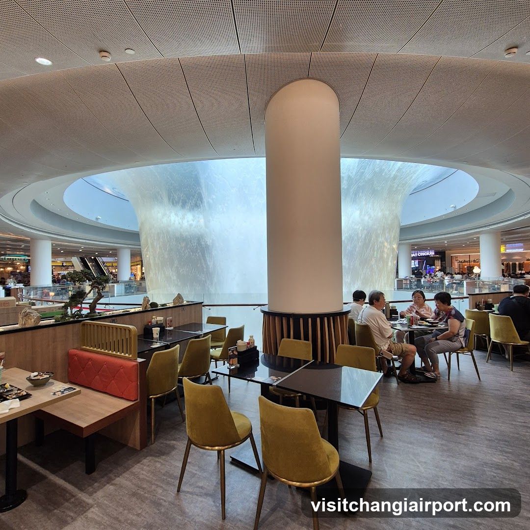 Modern Dining Area with Waterfall Feature