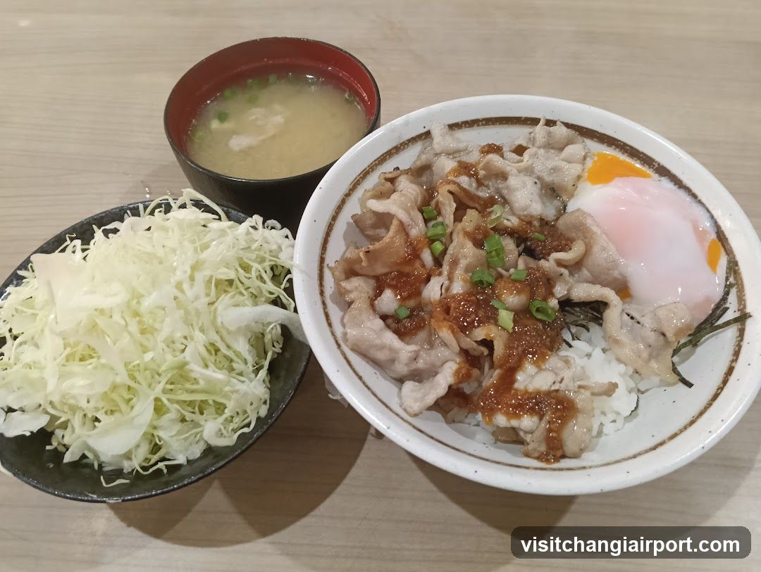 Japanese-style meal with pork, egg and cabbage