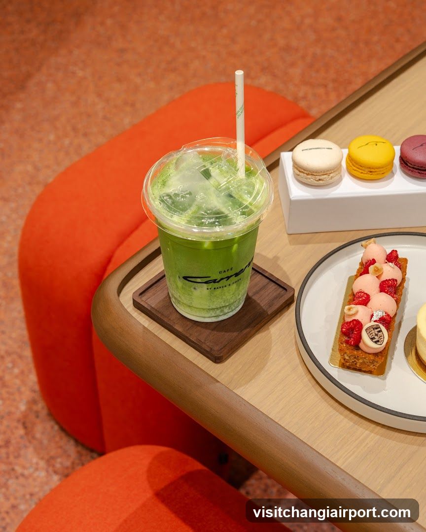 Matcha Drink and Pastries at Cafe