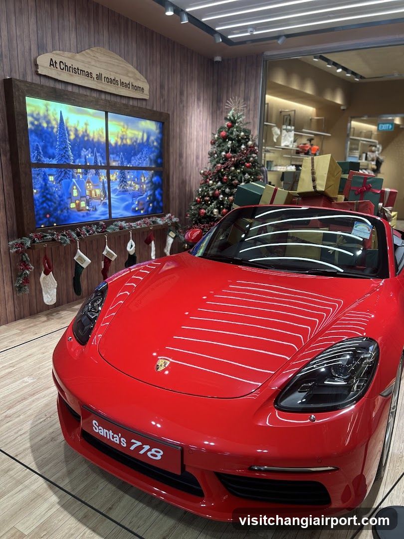 Christmas display with red Porsche 718