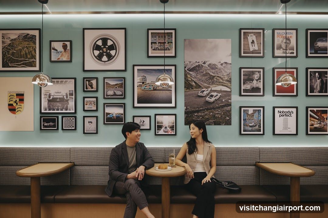 Couple in a cafe with car-themed decor