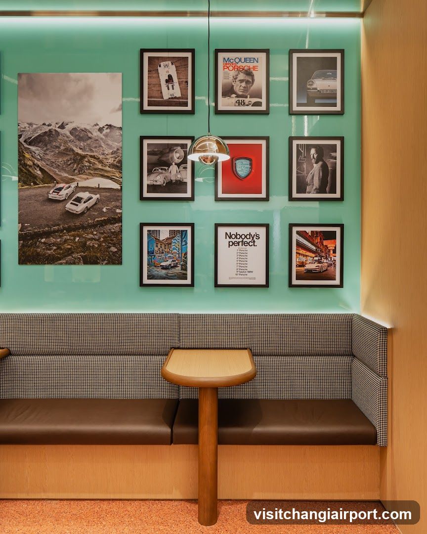 Interior Wall Display with Framed Art and Seating