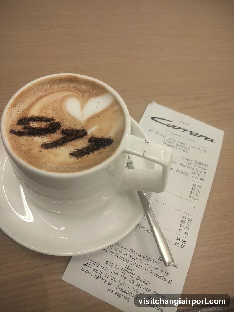 Latte with '91' Art and Receipt