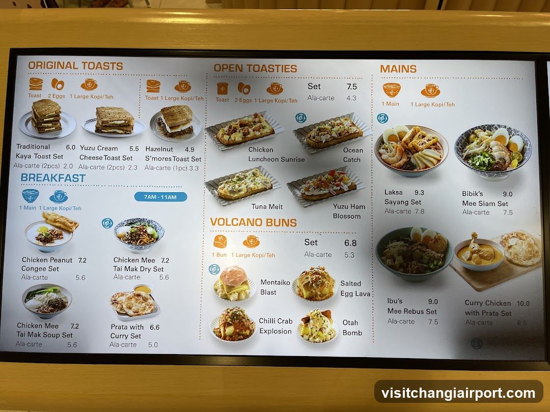 Original Toasts, Open Toasties, Mains, Volcano Buns Menu Board
